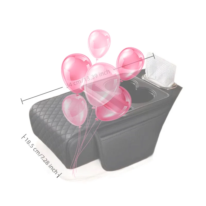 Comfortable Quilted Leather Car Armrest Heightening Pad With Cup Holder Tissue Pocket Easy to Install Auto Pad