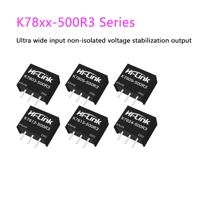 

Hi-Link New 10pcs K78xx-500R3 Non-isolated power supply module 24V to 3.3V9V±5V±12V±15V regulated output short circuit protectio