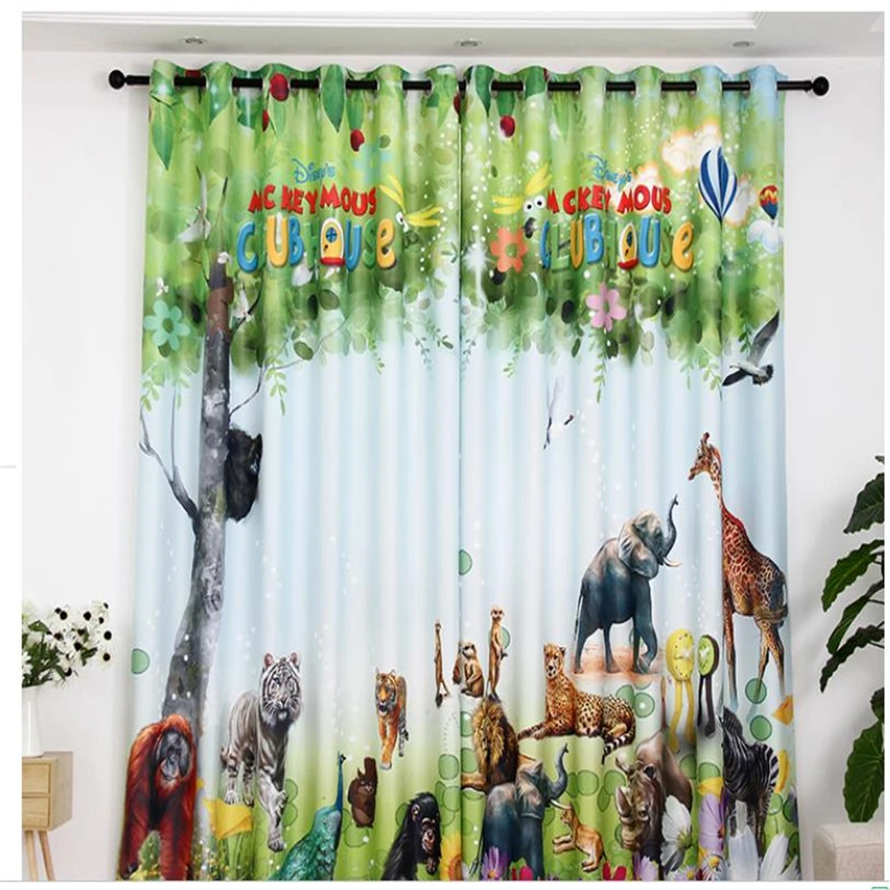 Children's room curtains green forest animals boys and girls custom cute cartoon curtains blackout curtains 3d curtains