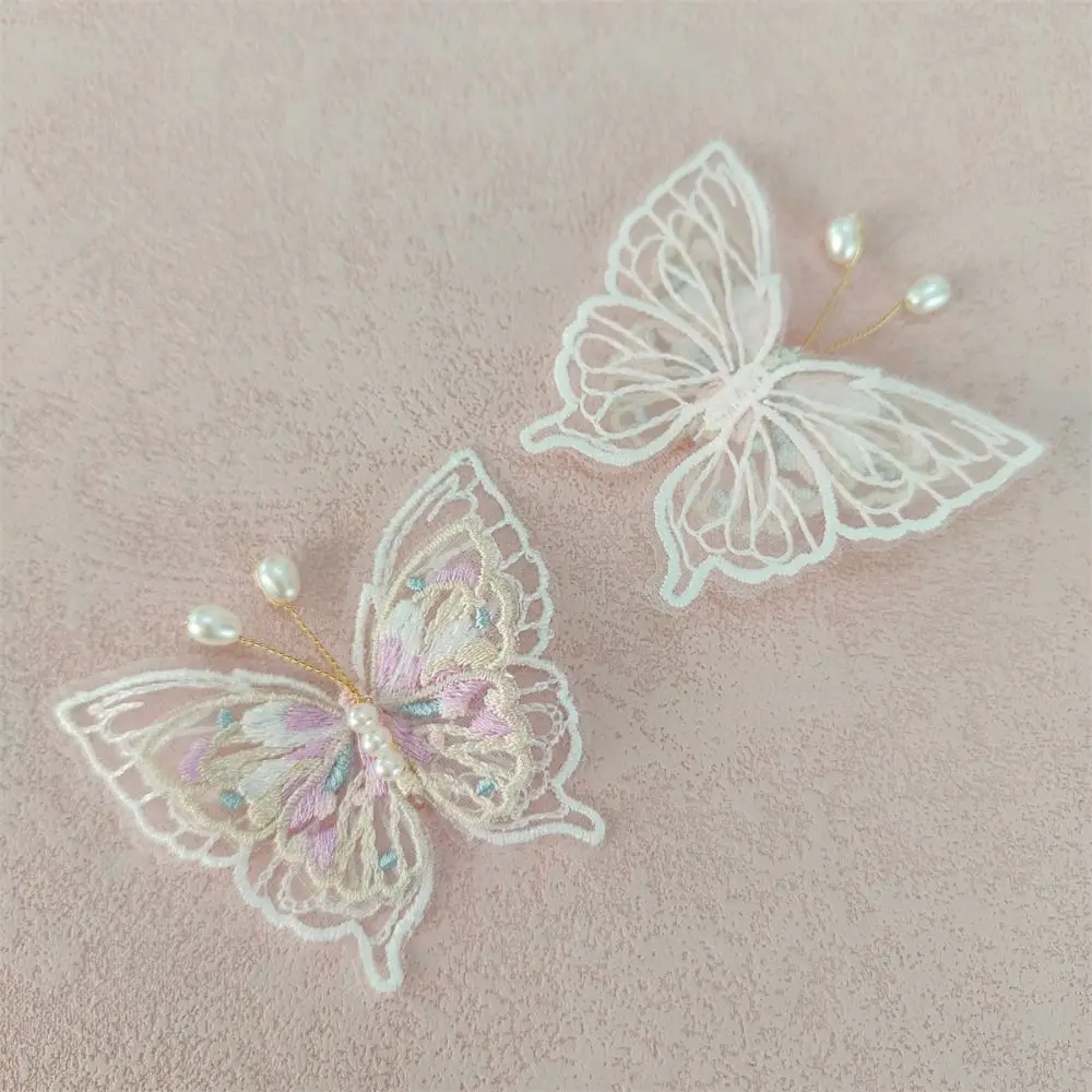 Appliques papillon 3D en perles, patchs brodés double couche en tissu, style chinois, pour vêtements à coudre