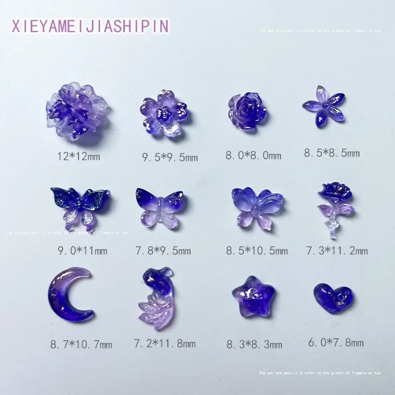 20pcs 3D Kawaii Clear Purple Resin Nail Art Charms resina Exquisite Flower Butterfly Nail strass decorazioni accessori fai da te