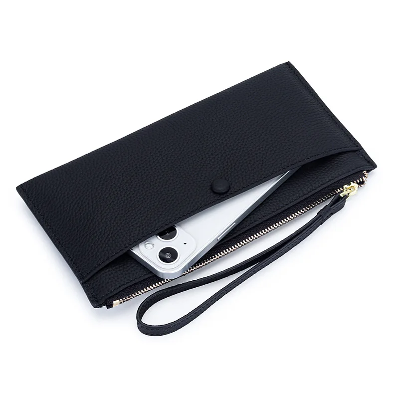 Women Genuine Leather Wristlet Wallet 2026 Slim Zipper Phone Pouch Large Capacity Portable Clutch Card Purse Ladies Wrist Wallet