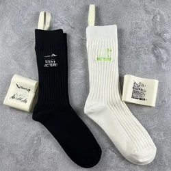 The new Jcloth label double needle women's long cotton socks