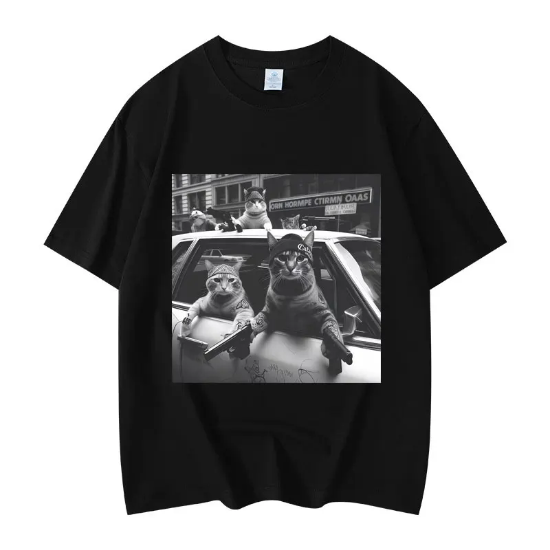 

Funny Cat Gang Meme Graphic motocry T-Shirt Vintage High Quality Cotton Oversized Short Sleeve for Men And Women Fashionable
