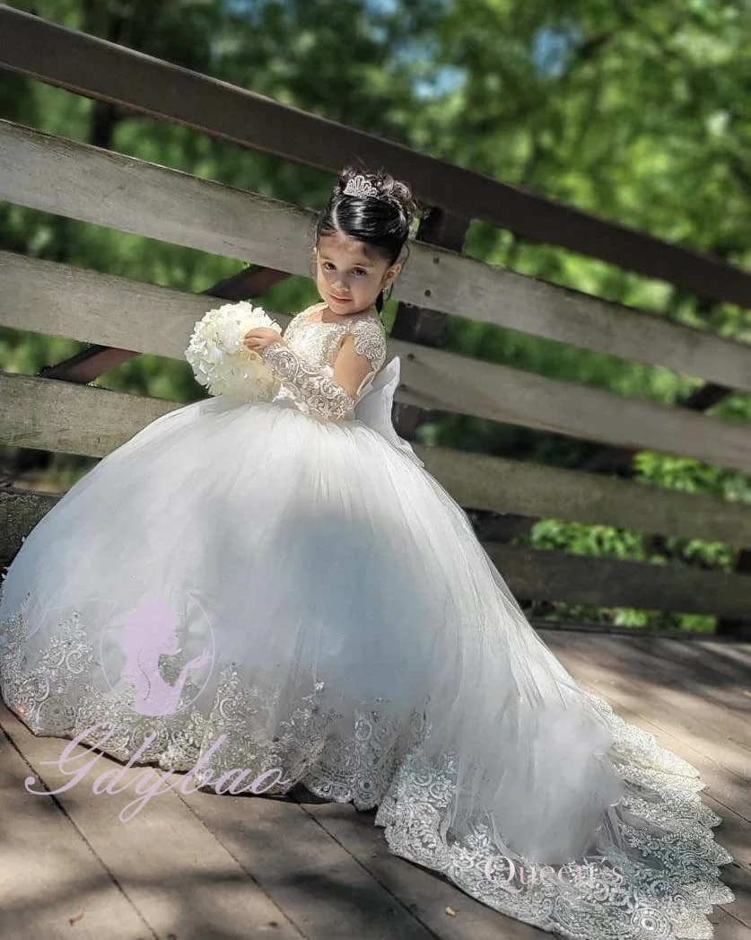 JDY Abito da ragazza di fiore principessa su misura Abito da sposa per bambini in tulle di pizzo Abito da prima comunione Abito da ballo per feste da spettacolo per bambini