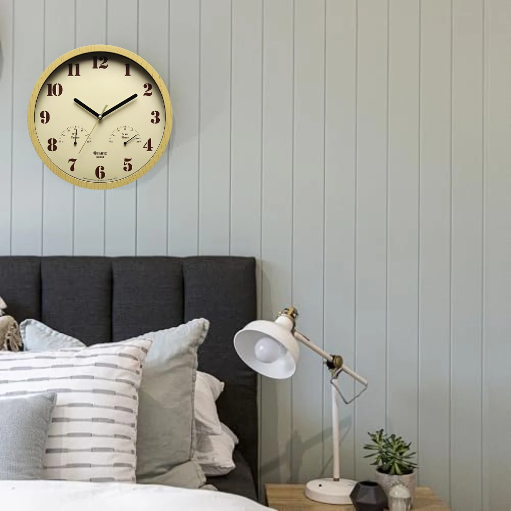 Analog Clock With Hygrometer Smart Temperature Control System 24.5*24.5*5cm Outdoor Clocks 10-inch Waterproof Design