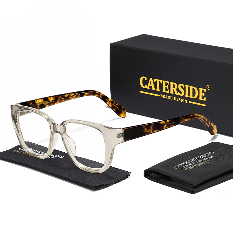 

CATERSIDE Fashion Men and Women Flat Frame Glasses High Quality Acetate Frame Vintage Style Daily Decorative Unisex Glasses
