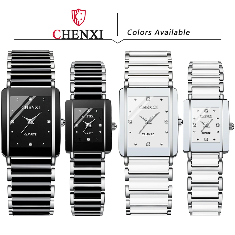 chenxi Couple Watches Original Brand,Couples Gifts,Square Fashion Ceramic Watch, His Hers Watch Sets