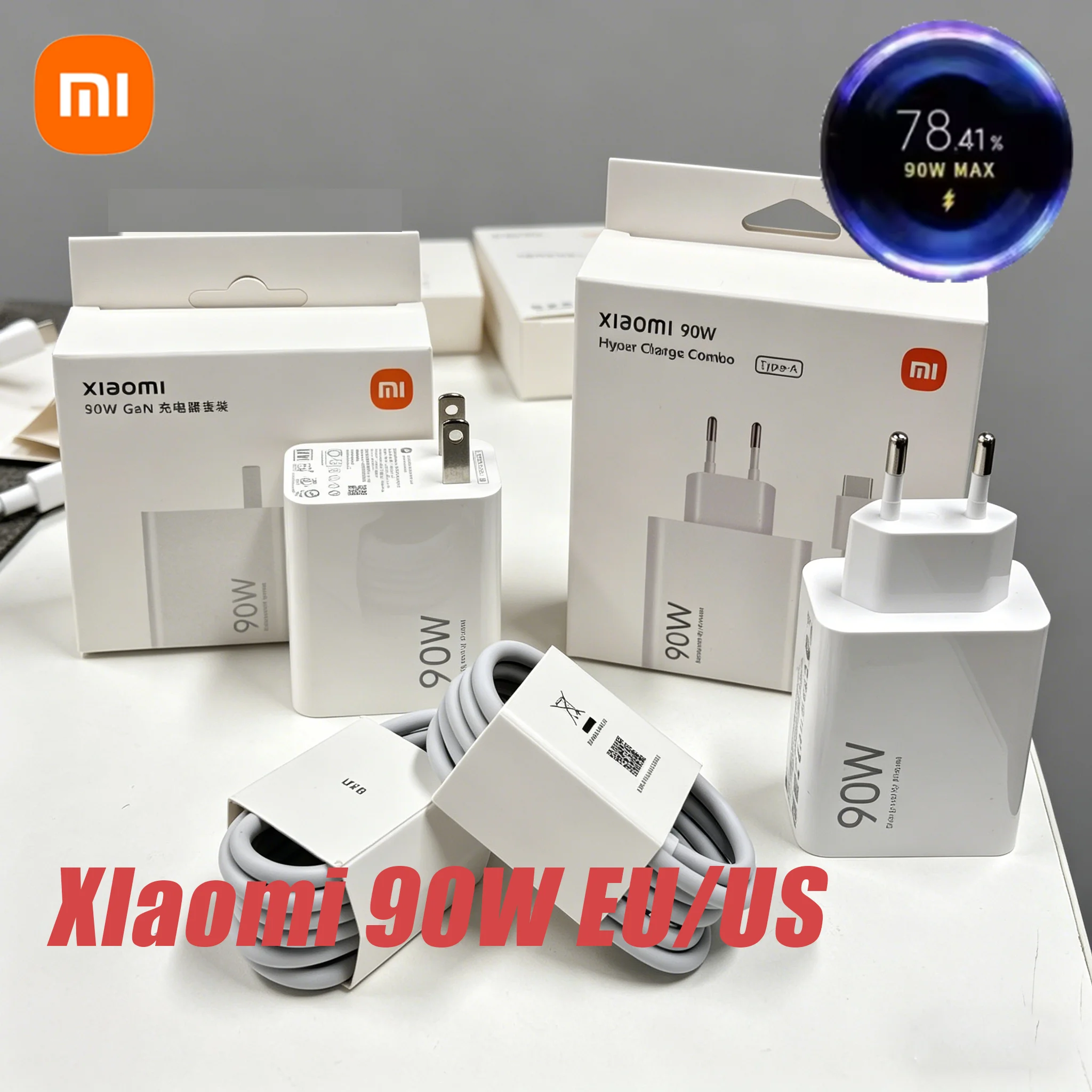 Chargeur Original Xiaomi 90W EU/U Turbo 1M Adaptateur Rapide Câble USB Type C Mi 17 15 15T 14 POCO F7 X8 X7 Pro Redmi Note K40