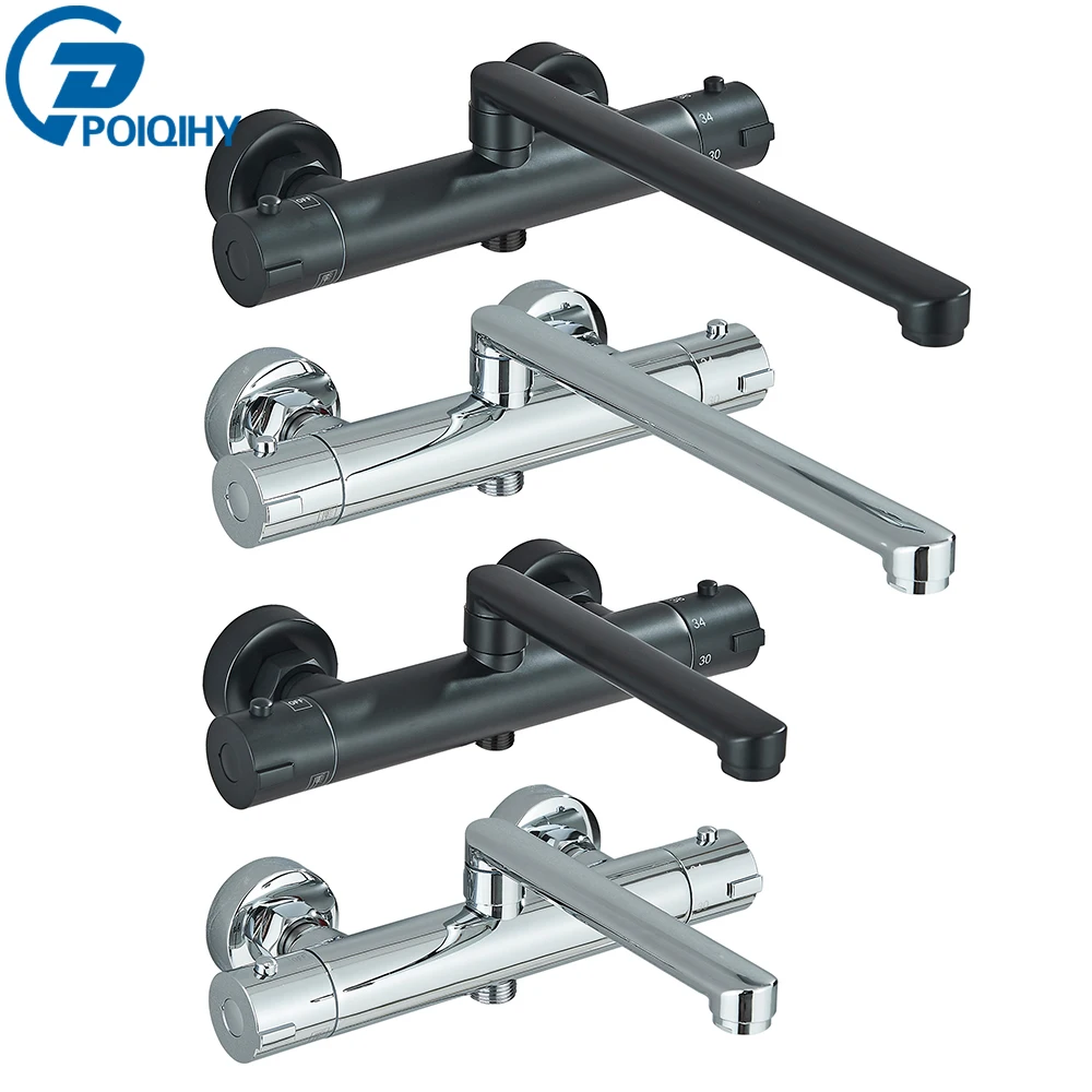 Chrome Black Bathtub Faucet Wall Mounted Thermostatic Shower Tap Brass Thermostatic Mixer Bath Shower Thermostatic Shower Faucet