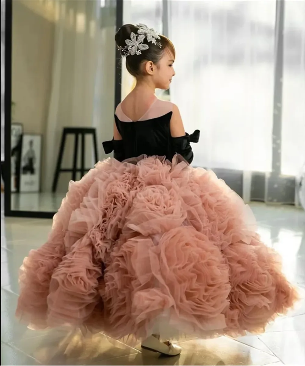 

Cute Princess Flower Girl Dress Bow Pleated Full Sleeves Ankle Length Dress For Kids First Communion Birthday Party Ball Gown