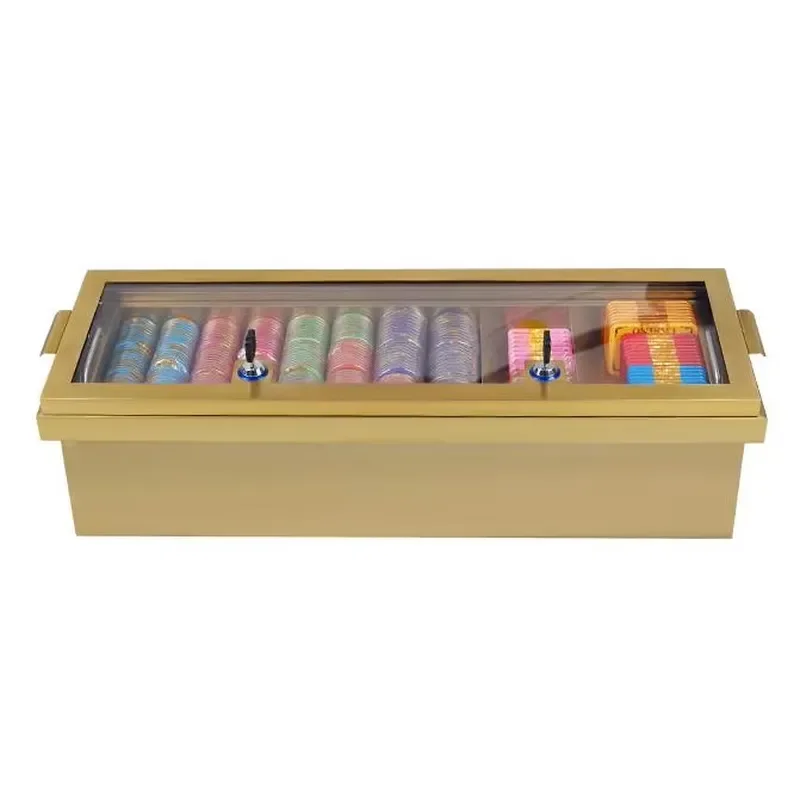 for YH High Quality Double Layer Gold Iron Acrylic Chip Box Memory Chip Tray with Lock