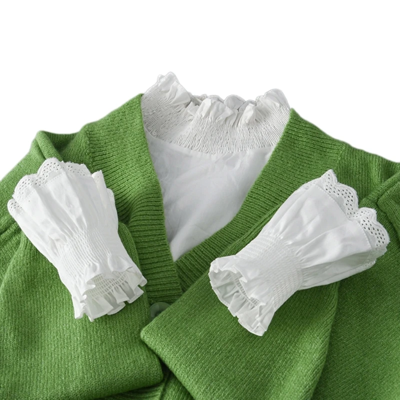 

Ruffled False Collar + Wrist Cuffs Set Girls Blouses Shirt Ornaments for Banquet