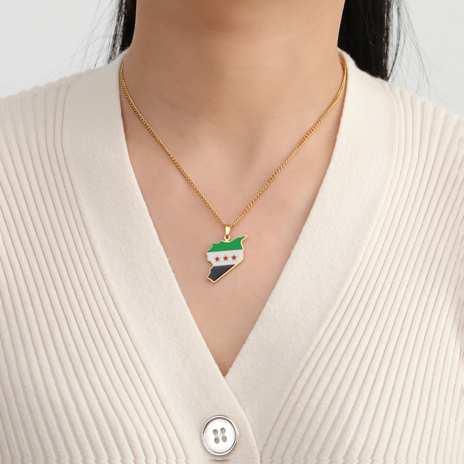 Unift Trendy Syria Map Flag Pendant Necklaces Stainless Steel Syrian Necklaces for Women Men Gold Color Syrians Map Choker