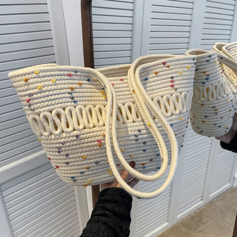 

Shoulder Bag Nylon Woven Tote Bag Knitted French Style Weave Straw Bag Bohemian Style Large Capacity Women Handbag Summer