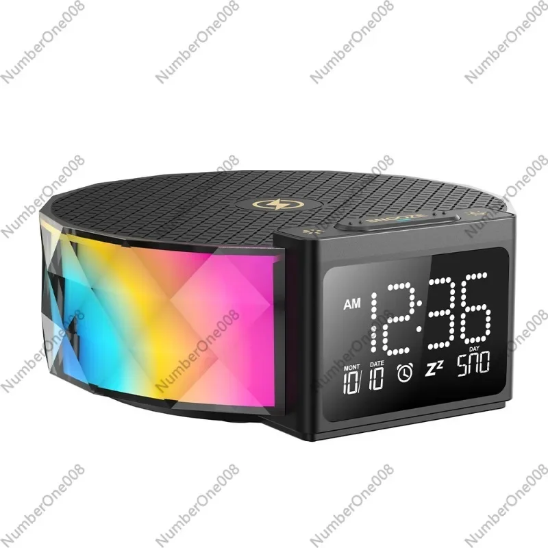 15W Fast Wireless Charging Desk Lamp, Multifunctional Bedside Night Light with Alarm Clock, RGB Mood Lighting for Bedroom Dorm
