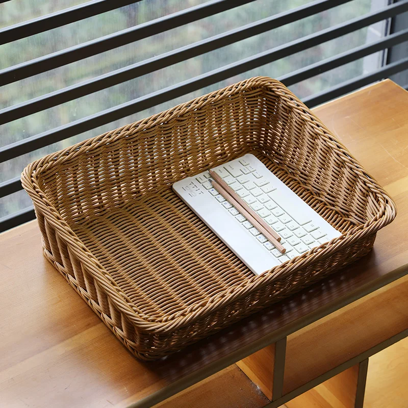 Rectangular Rattan Serving Tray Wicker Woven Basket Bathroom Tray Woven Bread Baskets With Handles Storage Basket For Parties