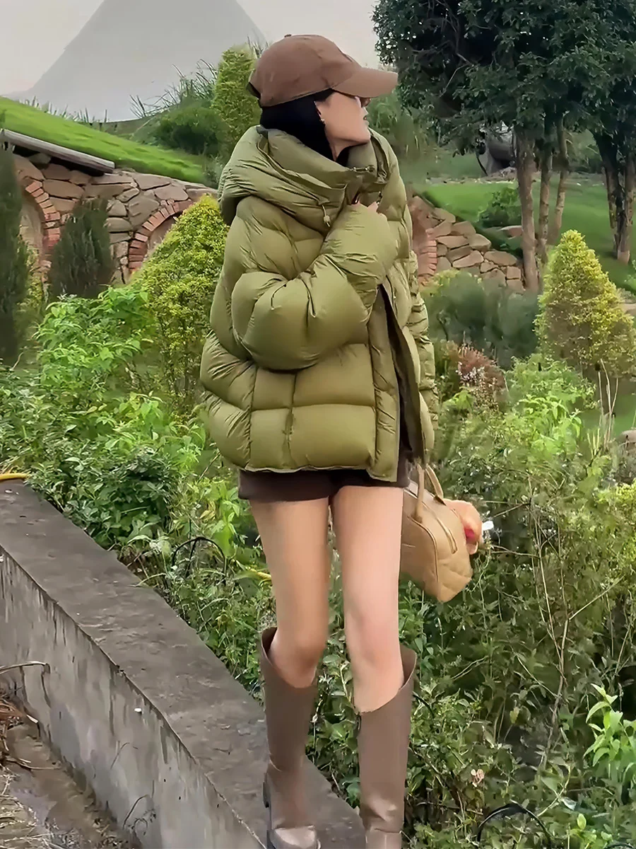 

Women's ort Thiened White Du down Puffer Jaet Winter Coat Hooded Dstring Warm Trendy Commute Sle 2024 New Arrival