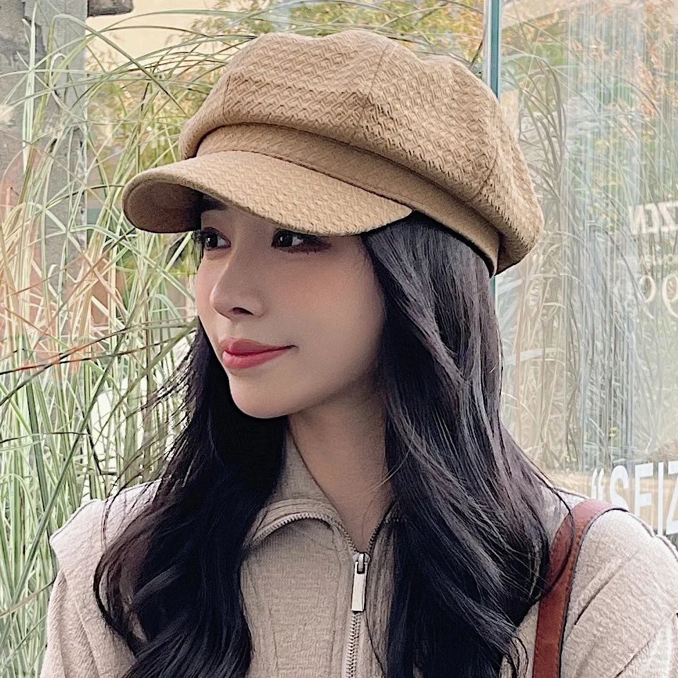 2024 autumn and winter new octagonal hat children British fashion waffle beret women's fashion versatile street painter hat