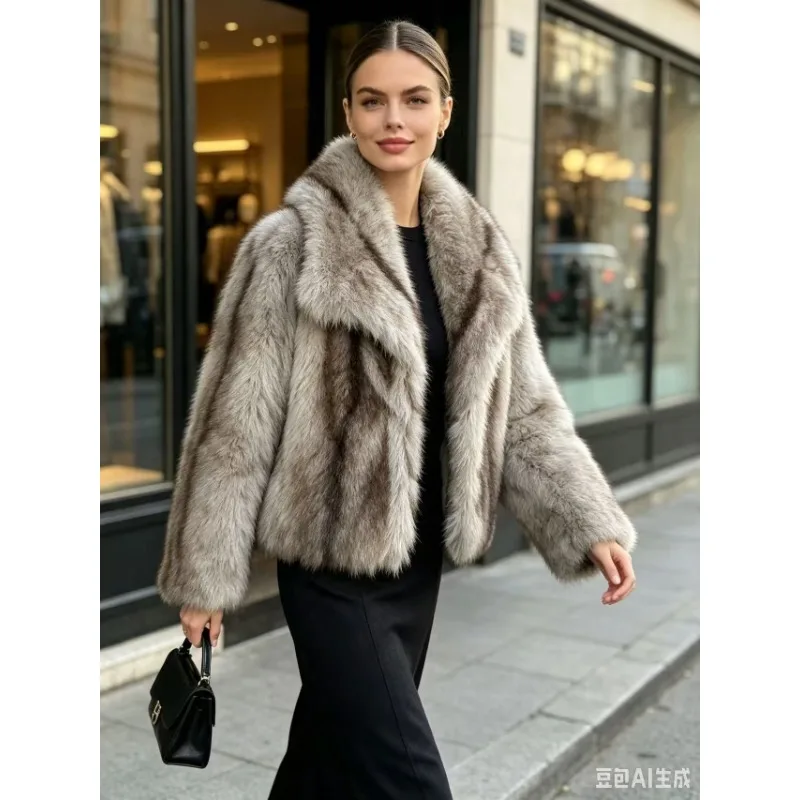 Winter Fluffy Fur Coat Luxury Brand High-Quality Faux Fur Jacket Women Soft Warm Windproof Outerwear Snowwear Lapel Clothing New