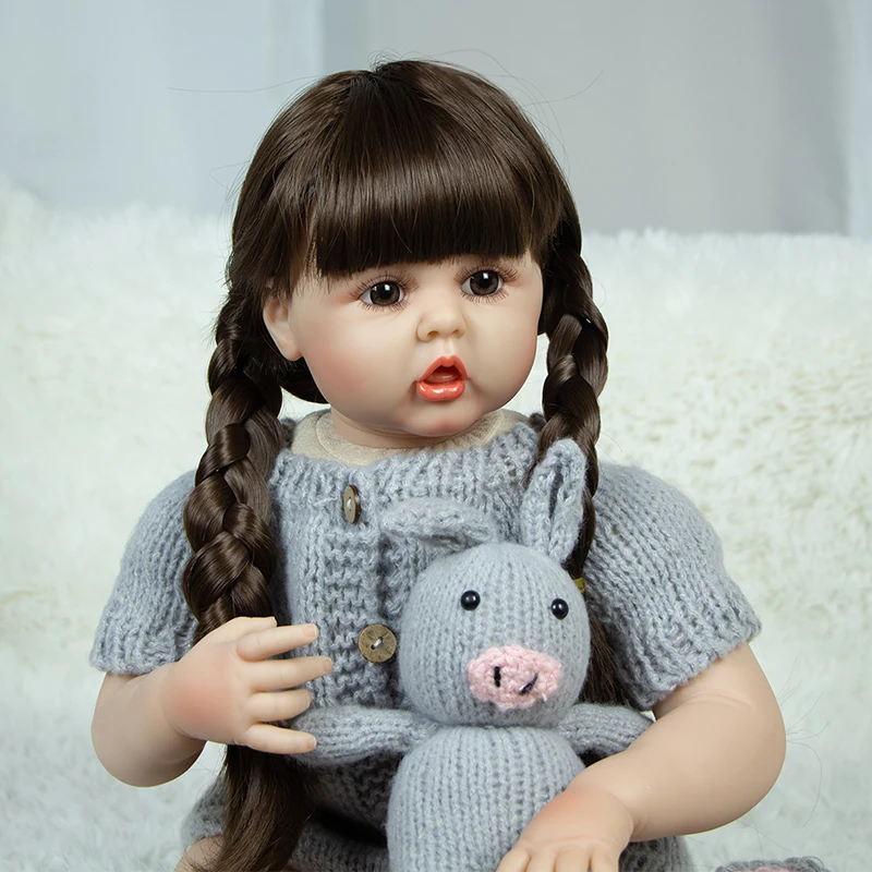 24 Inch Reborn Dolls 60 Cm Cloth Body Realistic Grey Sweater Girl Baby Doll for Sale Doll Kid Birthday Xmas Gifts