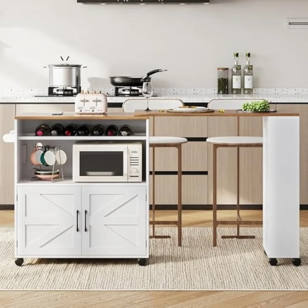 ไอส์แลนด์ครัวพร้อมที่เก็บของและเต้ารับไฟฟ้า, ไอส์แลนด์ครัวแบบมีล้อพร้อมโต๊ะอาหารแบบขยายได้, รถเข็นครัวพร้อม