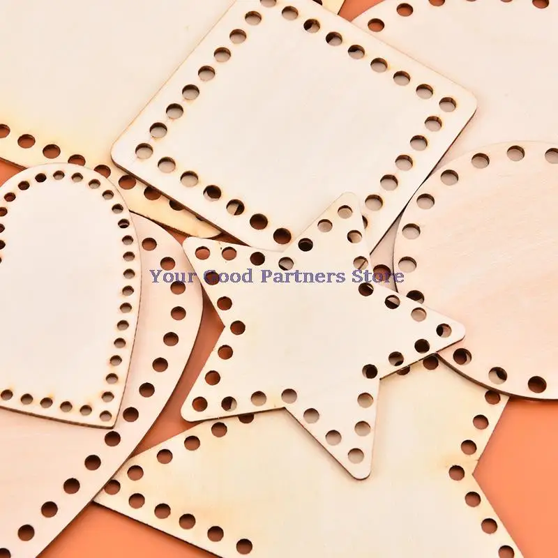 1 قطعة DIY بها بنفسك الطبيعية خشبية عبر غرزة إطار ثابت سلة أسفل شكل الكروشيه سلة الخشب قاعدة للحرف اليدوية