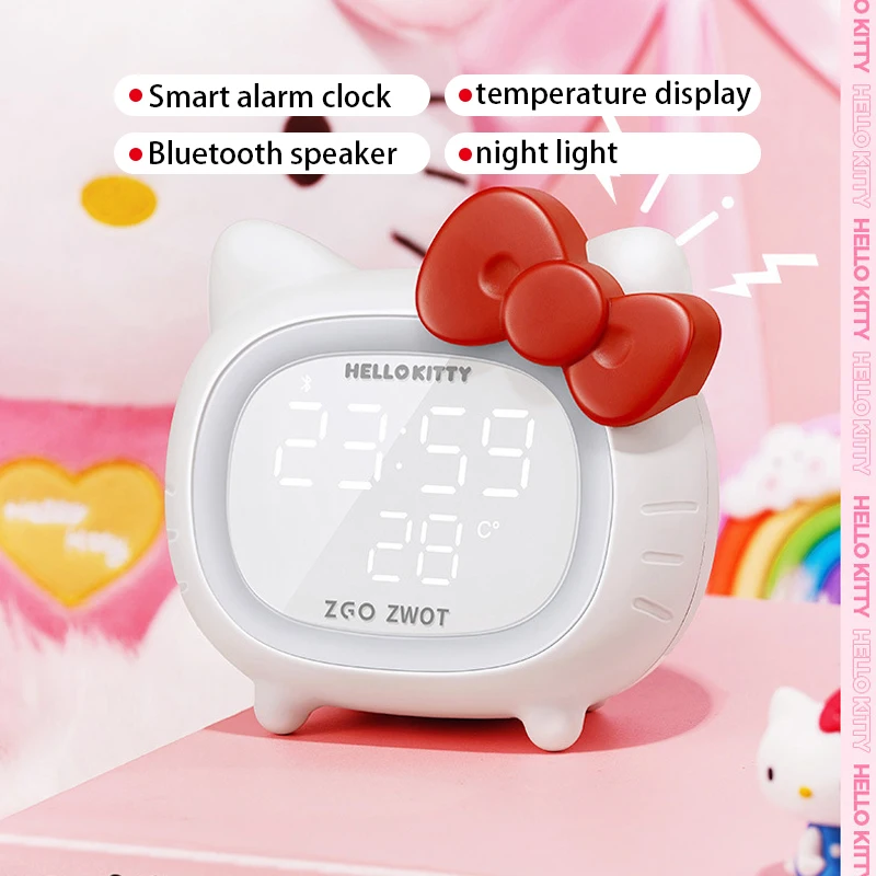 Sanrio Hello Kitty Children's Bedroom Smart Alarm Clock Bluetooth Speaker LED Night Light Girls Room Decoration Birthday Gift