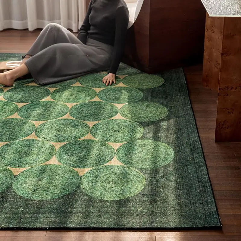 VIKAMAf Green Retro Style Carpet, Durable and Wear-Resistant Living Room Rug, Dining Room Floor Mat, Home Decor