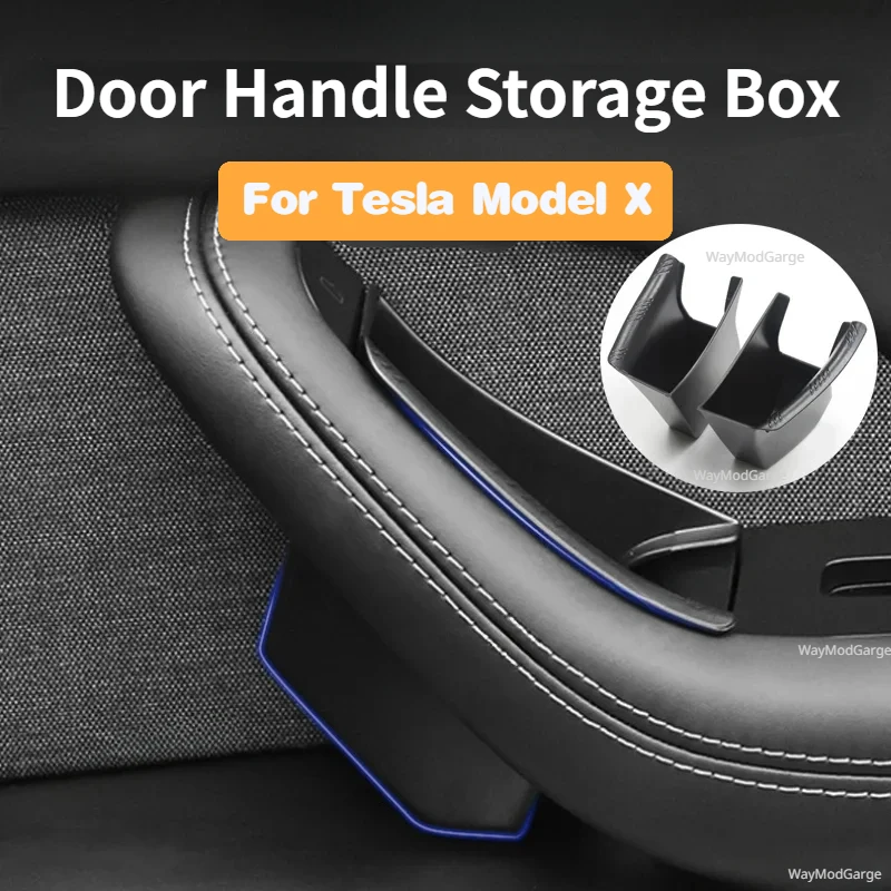 

For Tesla Model X Door Handle Storage Box Key Card Cellphone Storage ABS Tray Hidden Organizer ModelX Car Accessories 2022-2024