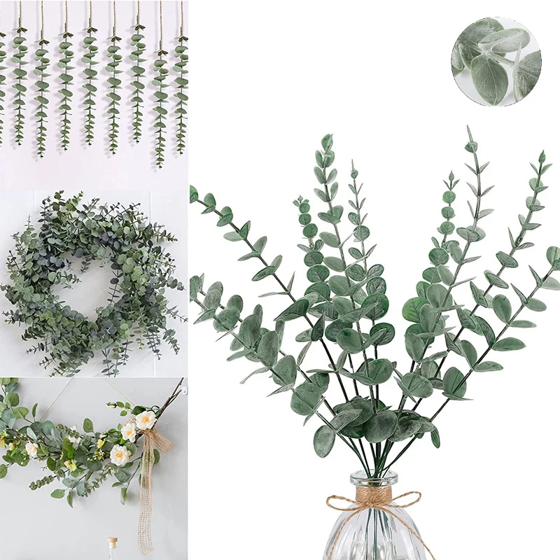 5/10/15pcs Eucalyptus Stems Artificial Plants Green Fake Plant Branches for Wedding Party Outdoor Home Garden Wreaths Decoration