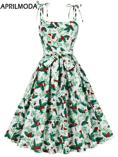 Vestido de fiesta navideña con vuelo, elegante, sexy, con tirantes finos, dulce, sin mangas, Pinup, noche, vestidos plisados vintage de los años 50 y 60