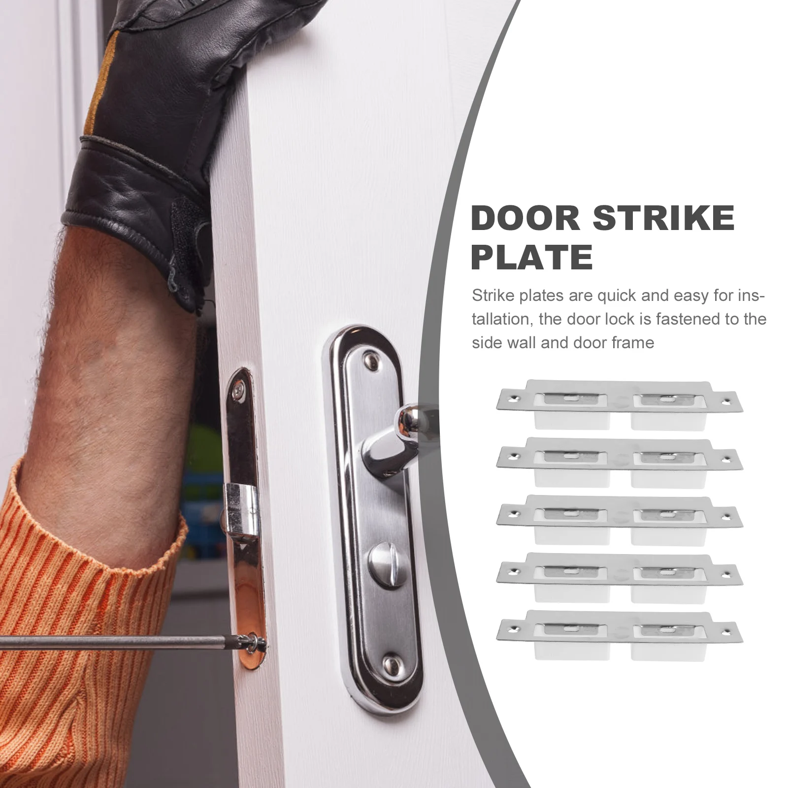 

5pcs Stainless Steel Door Strike Plates Adjustable Security Reinforcement Plates For Interior Front Doors Durable Hardware Kit