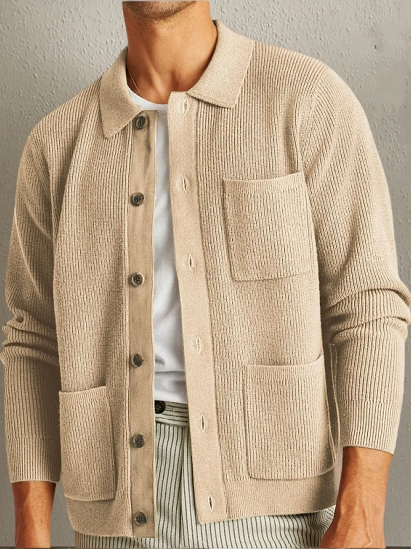 

High Densi Knitted Long Sve irt Collar Sweater Outerwear for Men Spring Autumn Sle Casual Comfortable Polyester Fiber