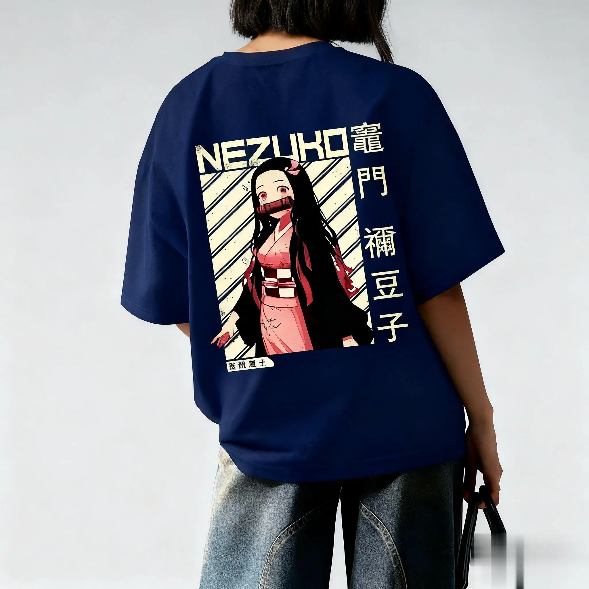Kaos Wanita Demon Slayer Anime Nezuko Cetak Terbaru Musim Gugur/Dingin 2025, Trendi Amerika, Serbaguna, Kasual, Longgar, Atasan Orang Tua Anak