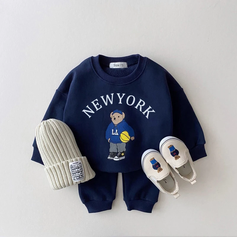 2pcs Clothes Boy New Suit Autumn Baby Clothing Sets Winter Children Bear Pullover Sweatshirts + Simple Solid Sports Pants Cotton