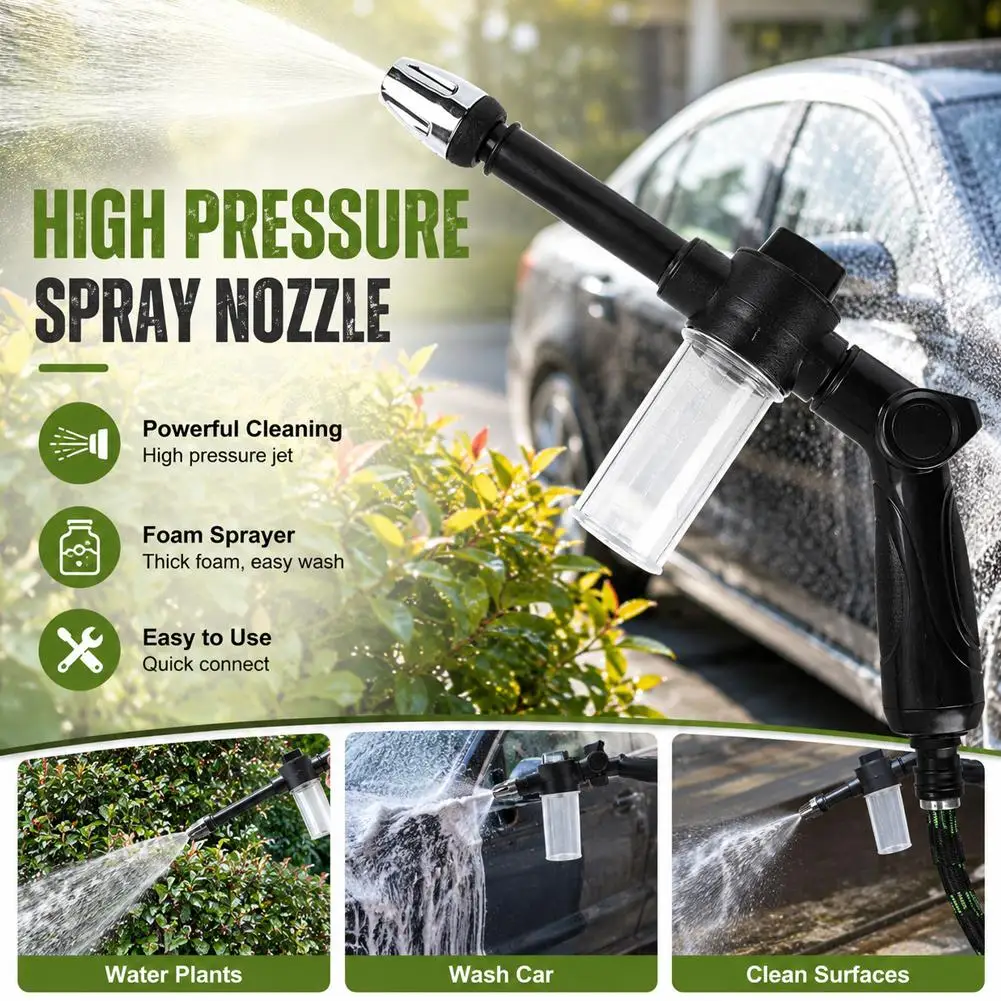 High pressure car washing spray gun with foam bottle – multi-function water gun, suitable for pets, motorcycles, and gardens
