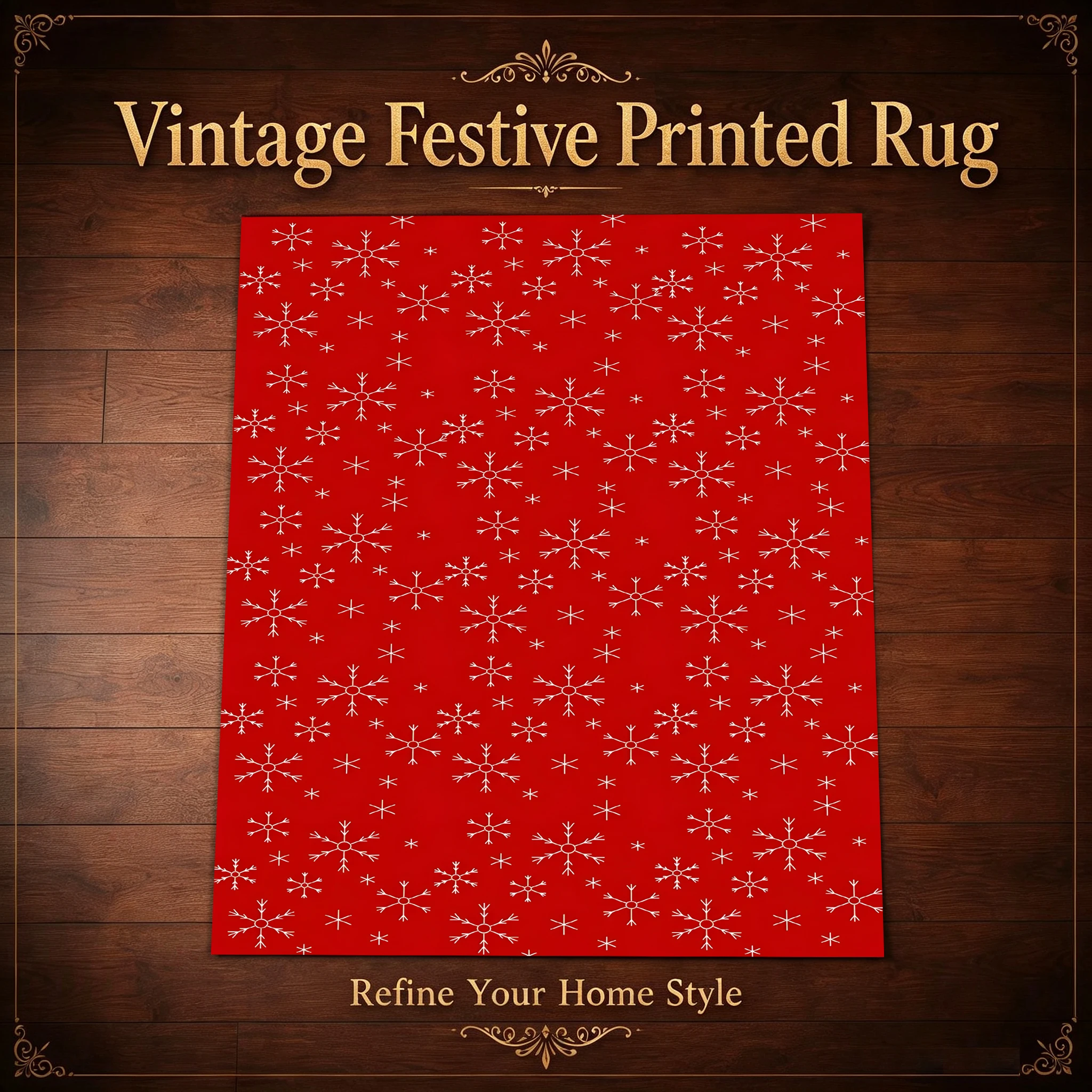 Christmas Ornament Floral Velvet Area Rug, Vintage Style, for Living Room Bedroom, Autumn Winter