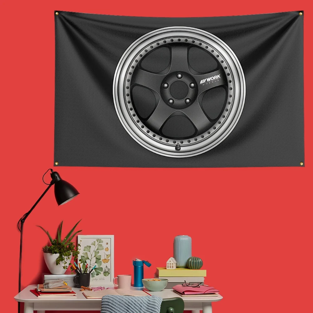 Work Wheels Flag 3x5 FT 90x150cm Polyester Garage Wall Decor Banner For JDM Lovers