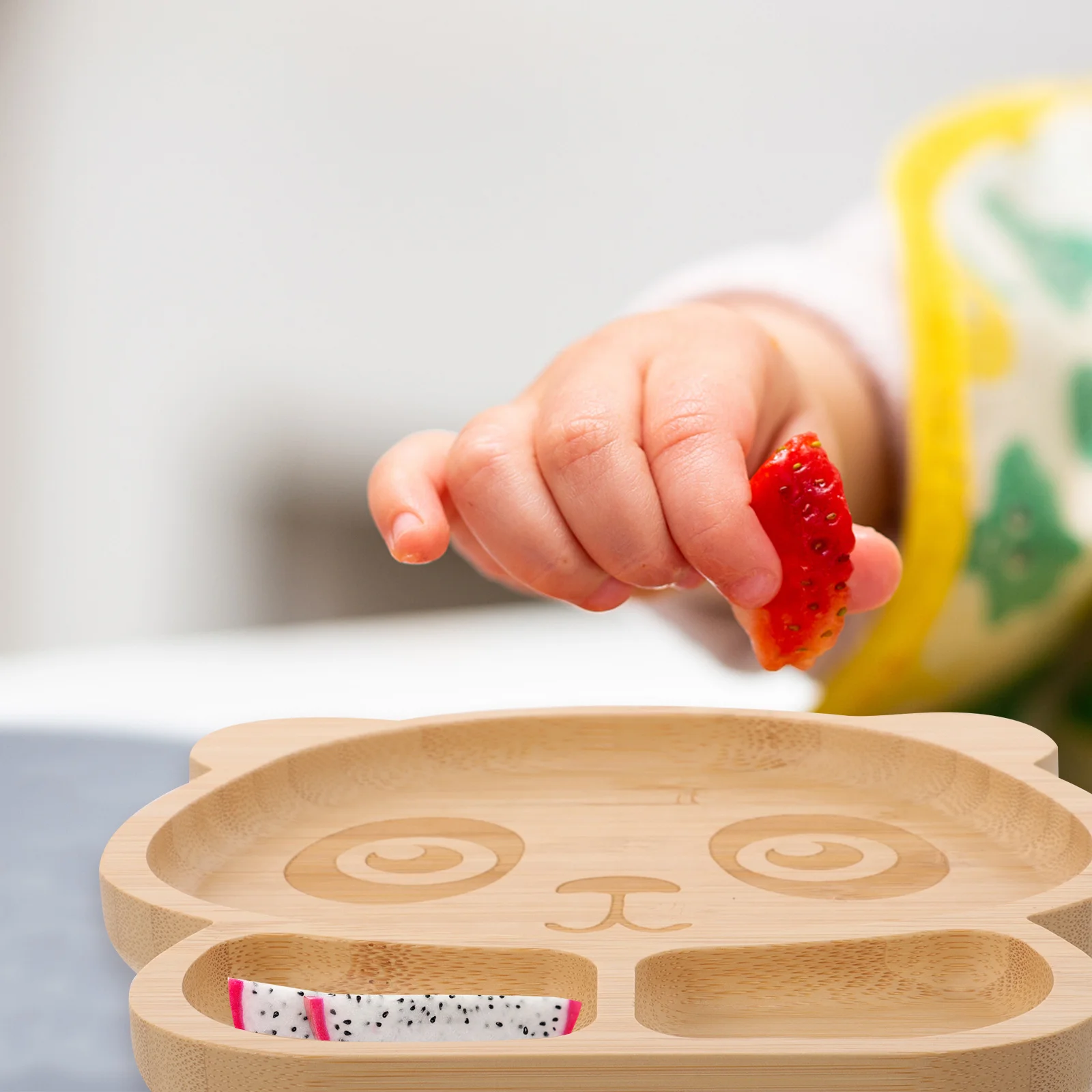 

Bamboo Food Tray Panda Design Non-Slip Suction Base Wood Toddler Plate Set Easy Clean Divided Kids Dining Bowl Kitchen