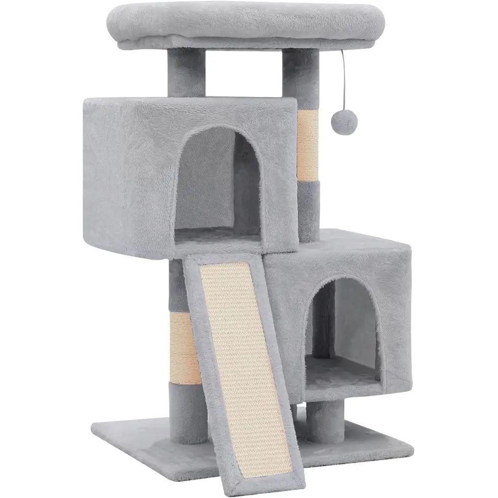 

34 Multi-Level Cat Tower with Large Perch, Sisal Posts for Kittens to Adult Cats, Light Grey