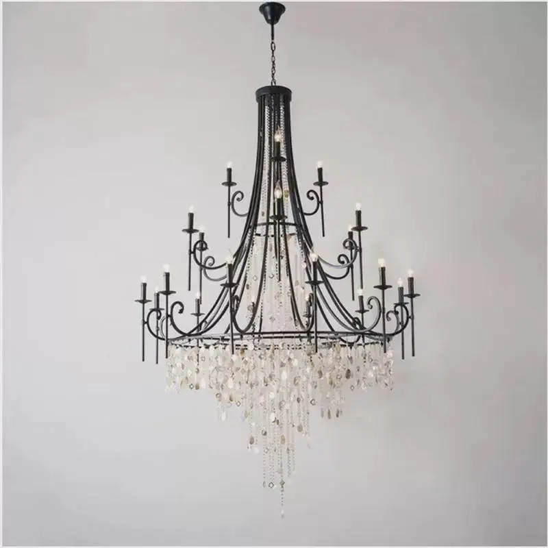 

All copper lamps American retro crystal chandelier living room light French stairwell light three-layer long chandelier