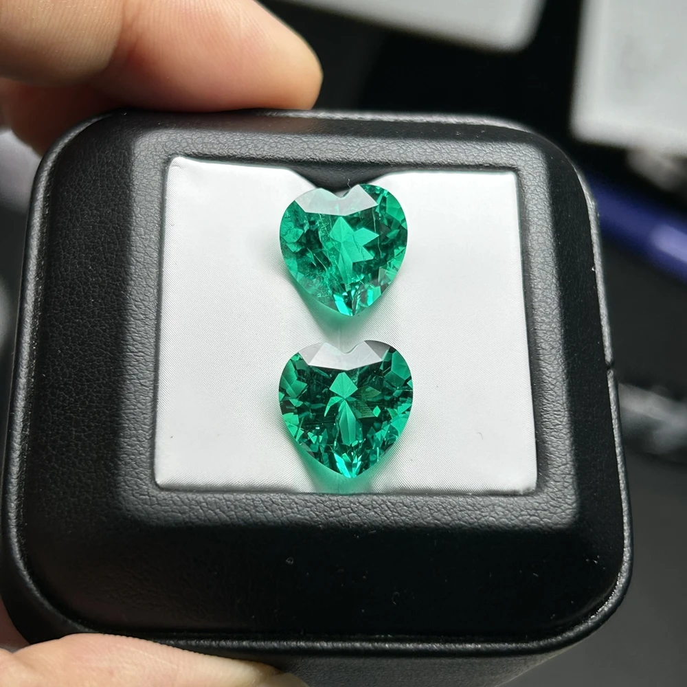 Meisidian 5x5-12x12mm Hydrothermal Lab Grown Green Emerald Heart Gemstone For Ring Making