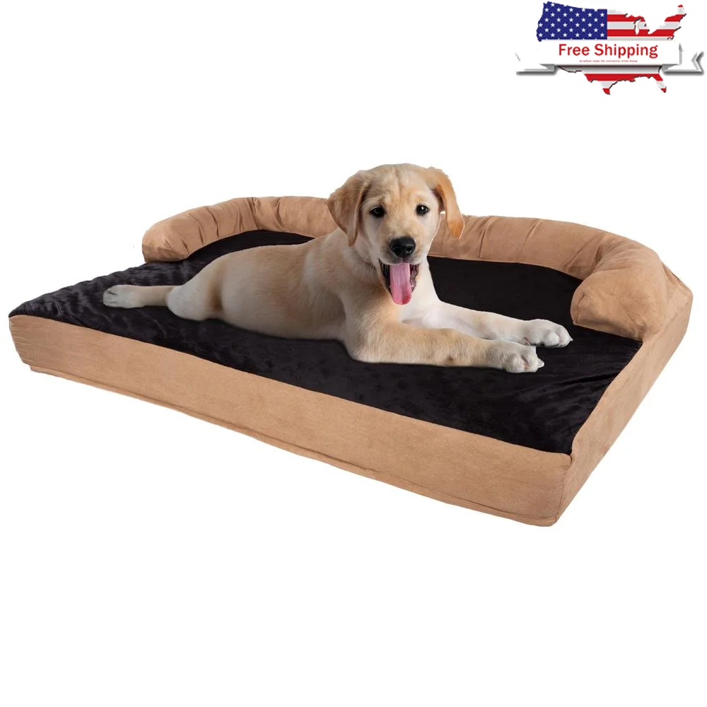 

Orthopedic Dog Bed Sofa with Memory Foam Bolster Triple Layer Cooling Gel Cushion Non-Skid Cover Large Dog Furniture