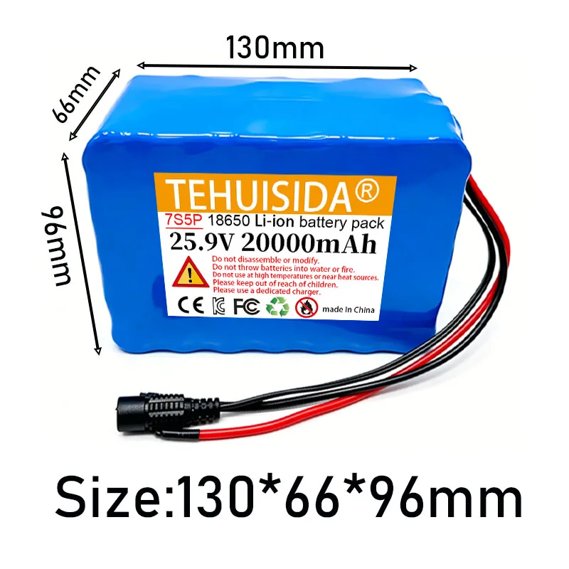7S5P 25.9V 20000mAh Battery Pack 500W 24V 20Ah Electric Scooters 18650 Lithium-ion Battery Built-in BMS+29.4V2A Charger