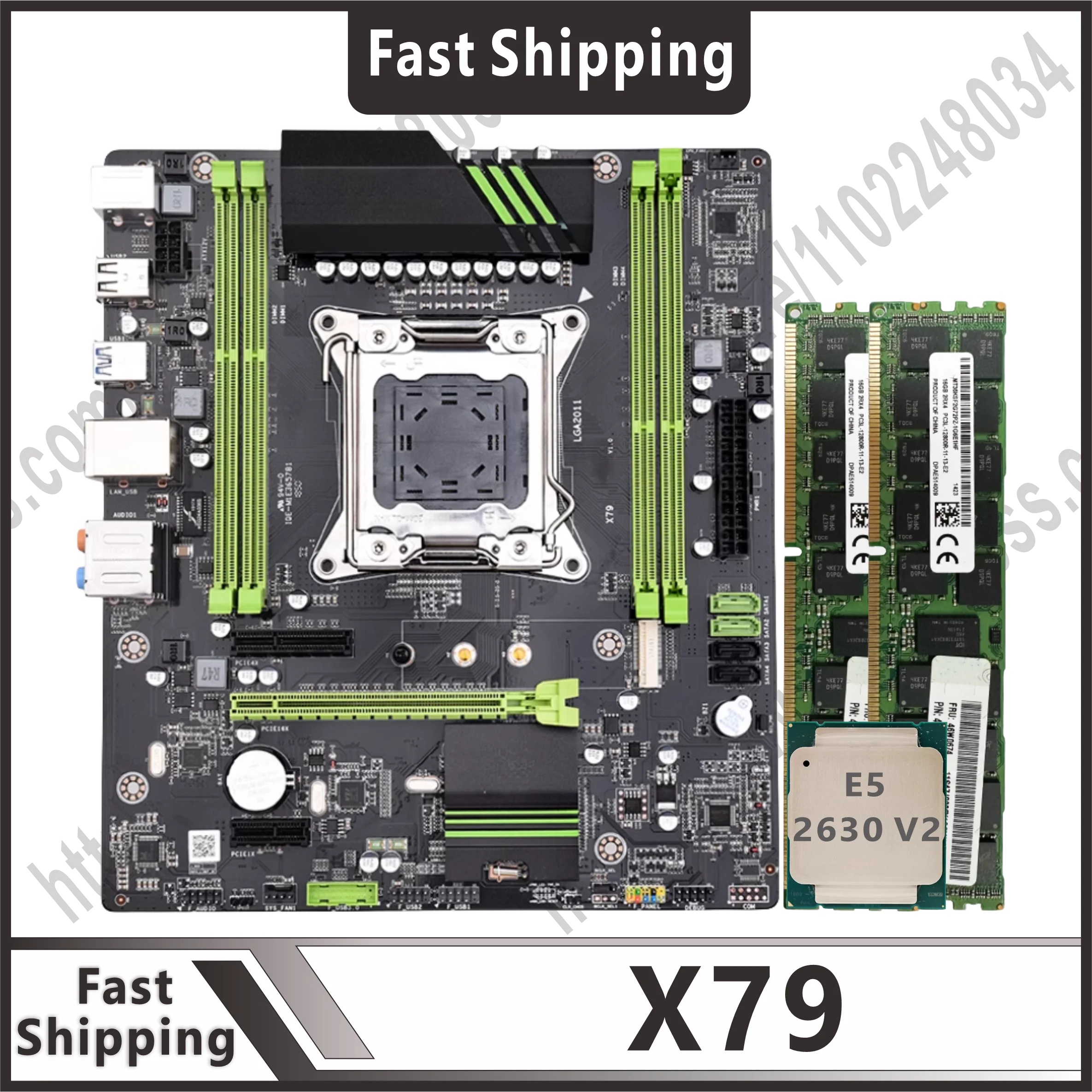 X79 motherboard LGA 2011 kit Xeon E5 2650 V2 processor and 8 * 2 16GB DDR3 1333hz memory support NVME Placa Mae motherboard