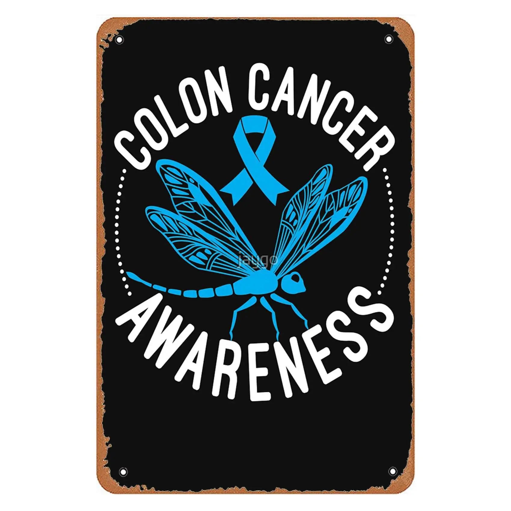 Colon Cancer Awareness Dragonfly Sign Wall Decor Art Poster Vintage Metal Tin Sign for Funny Garage Bathroom Room Man Cave Offic