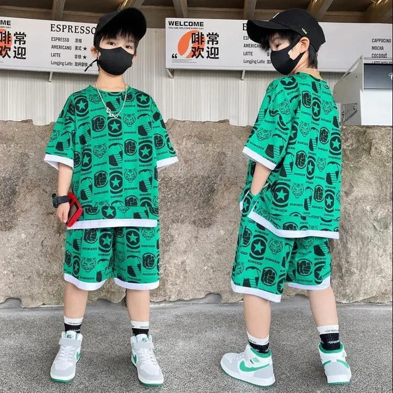 2022 teenage Boy Set kid clothing Suit Cotton Summer Outing Clothes Top Shorts 2PCS Clothing for Children\'s 8 10 12 14 years