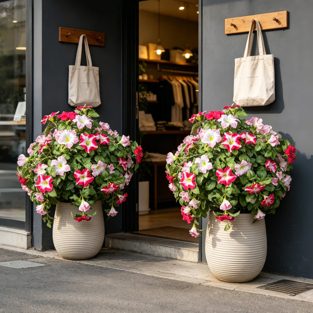40-48cm Künstliche Blumenranken, künstliche Petunienblüten, Seiden-Begonienblätter, Hängepflanze für die Heimdekoration – Detail 6