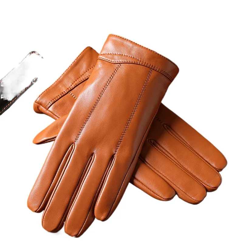 

New Men Genuine Sheepskin Leather Gloves Winter Velvet Lining Touchscreen Outdoor Cycling Driving Motorcycle Gloves